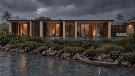 Boathouse villa rainy